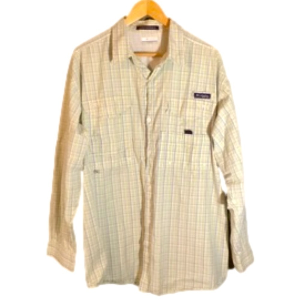 Columbia Performance Fishing Gear Long SleeveYellow/Blue Plaid shirt Siz…